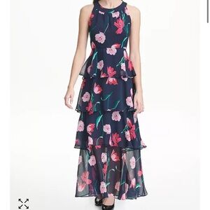 sachin and babi light blue dress Tommy Hilfiger Navy Floral Red Pink Tiered Halter Maxi Dress Flowy Fairy NEW main image 1